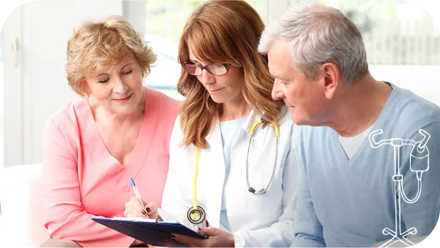 a doctor showing a patient something on a tablet