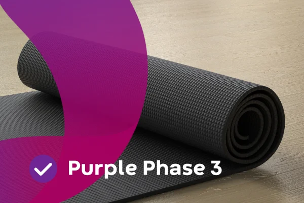 Purple Phase 3 Title with yoga mat on the floor
