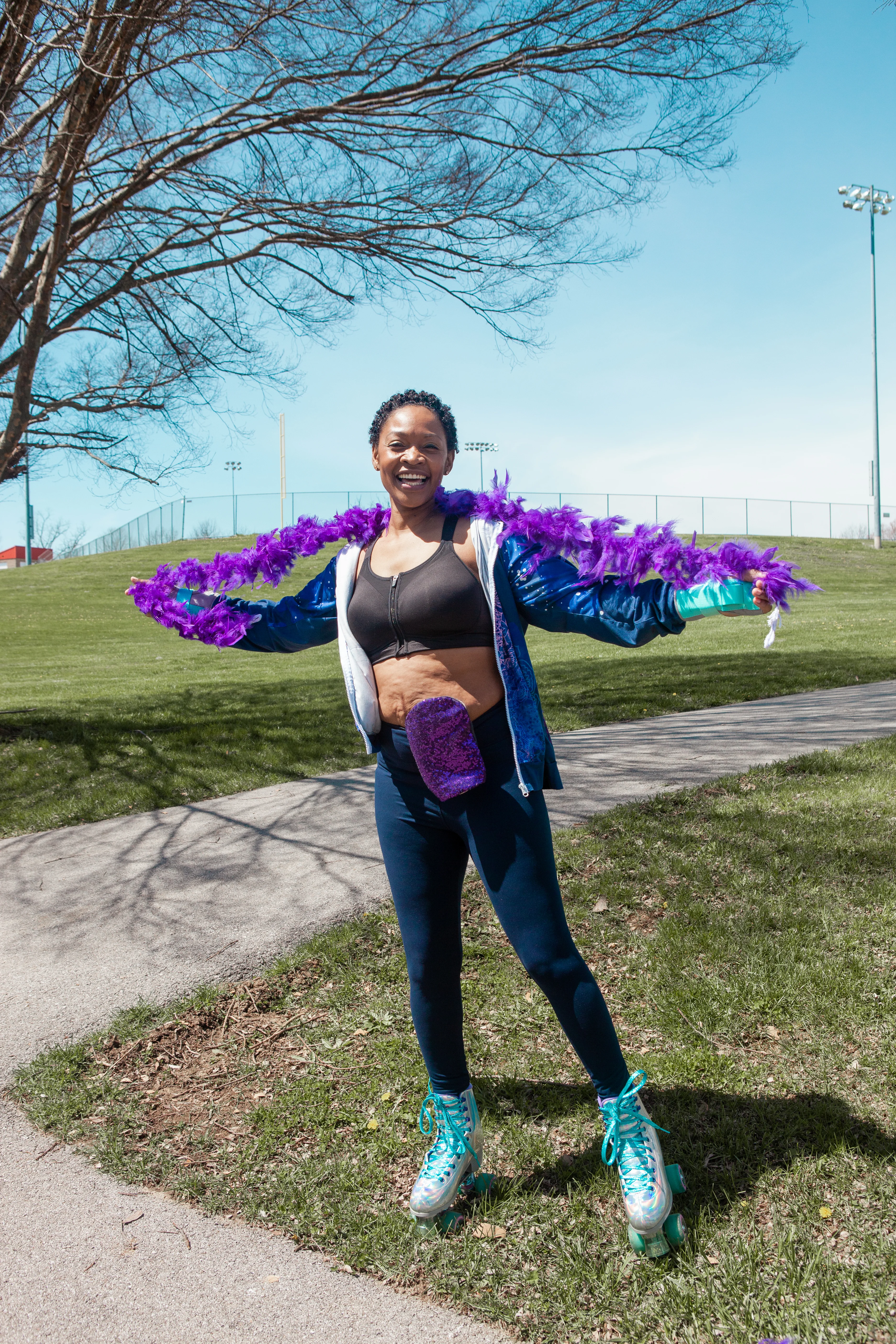 a woman wearing a feather boa